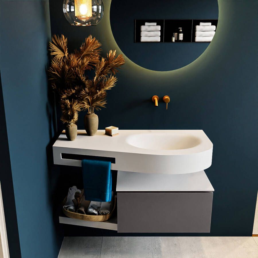 Mondiaz RIVA badmeubelsets 100x50x30cm 1 lade MDF Dark Grey mat push to open 0 kraangaten 1 wasbak rechts Talc solid surface RIVA10058 - Foto 2