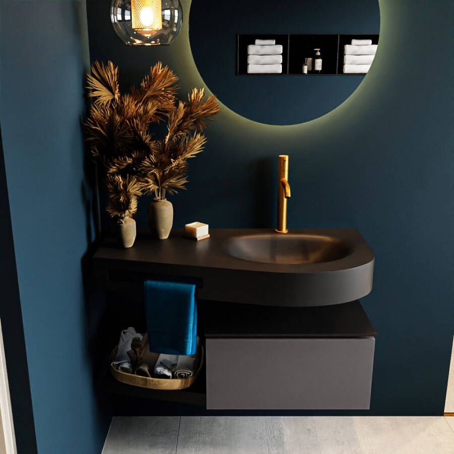 Mondiaz RIVA badmeubelsets 100x50x30cm 1 lade MDF Dark Grey mat push to open 1 kraangat 1 wasbak rechts Urban solid surface RIVA10236 - Foto 2