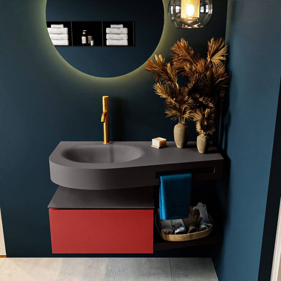 Mondiaz RIVA badmeubelsets 100x50x30cm 1 lade MDF Fire mat push to open 1 kraangat 1 wasbak links dark grey solid surface RIVA10435 - Foto 2