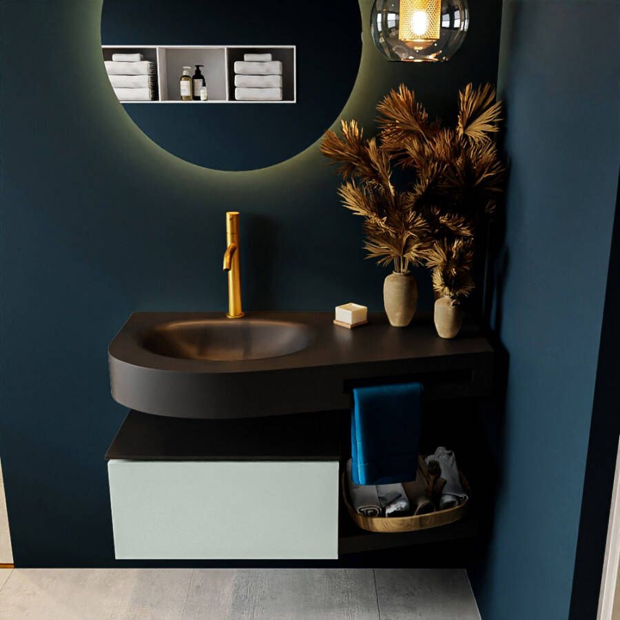 Mondiaz RIVA badmeubelsets 100x50x30cm 1 lade MDF Greey mat push to open 1 kraangat 1 wasbak links Urban solid surface RIVA10203 - Foto 2