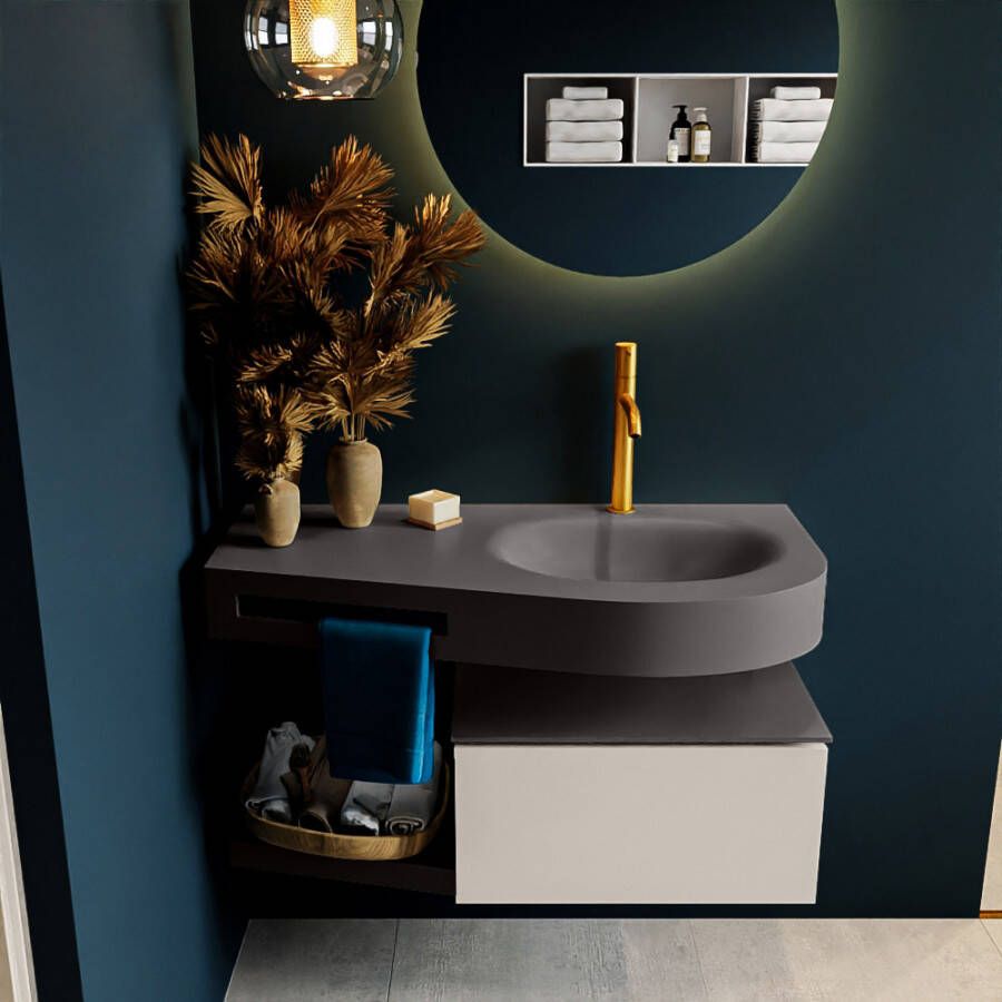 Mondiaz RIVA badmeubelsets 100x50x30cm 1 lade MDF Linen mat push to open 1 kraangat 1 wasbak rechts dark grey solid surface RIVA10372 - Foto 2