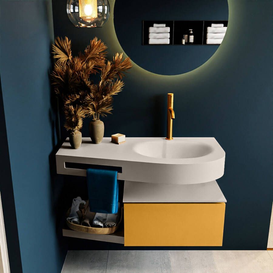 Mondiaz RIVA badmeubelsets 100x50x30cm 1 lade MDF Ocher mat push to open 1 kraangat 1 wasbak rechts Linen solid surface RIVA10628 - Foto 2