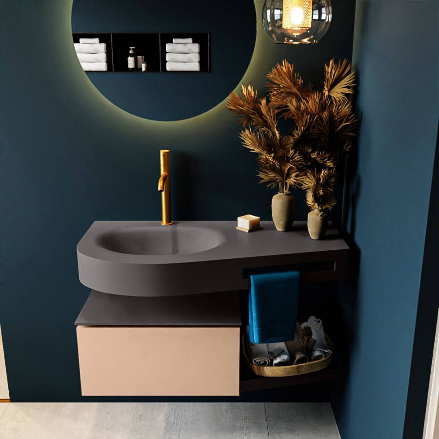 Mondiaz RIVA badmeubelsets 100x50x30cm 1 lade MDF Rosee mat push to open 1 kraangat 1 wasbak links dark grey solid surface RIVA10467 - Foto 2