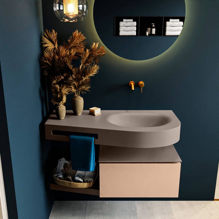 Mondiaz RIVA badmeubelsets 100x50x30cm 1 lade MDF Rosee mat push to open 0 kraangaten 1 wasbak rechts Smoke solid surface RIVA10994