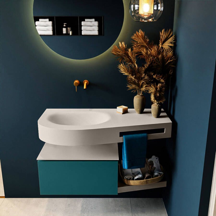 Mondiaz RIVA badmeubelsets 100x50x30cm 1 lade MDF Smag mat push to open 0 kraangaten 1 wasbak links Linen solid surface RIVA10633