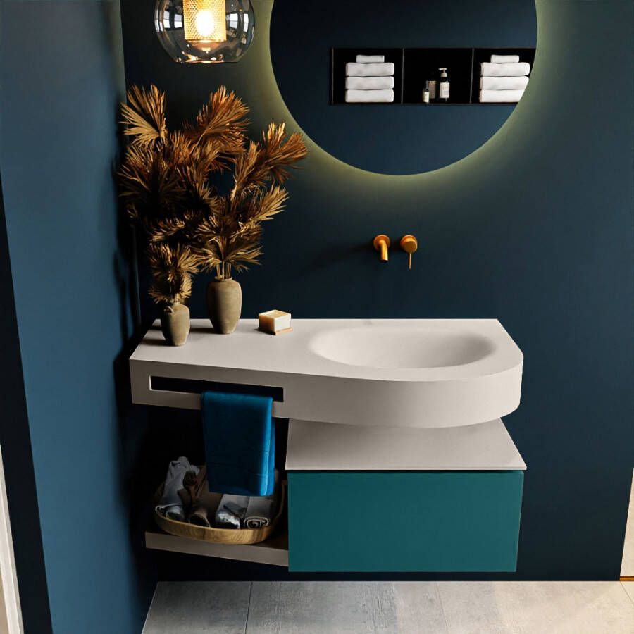 Mondiaz RIVA badmeubelsets 100x50x30cm 1 lade MDF Smag mat push to open 0 kraangaten 1 wasbak rechts Linen solid surface RIVA10634 - Foto 1