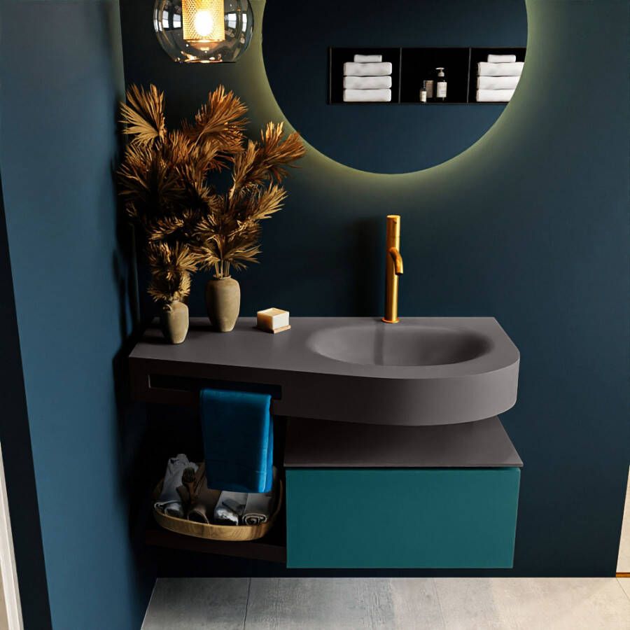 Mondiaz RIVA badmeubelsets 100x50x30cm 1 lade MDF Smag mat push to open 1 kraangat 1 wasbak rechts dark grey solid surface RIVA10460 - Foto 2