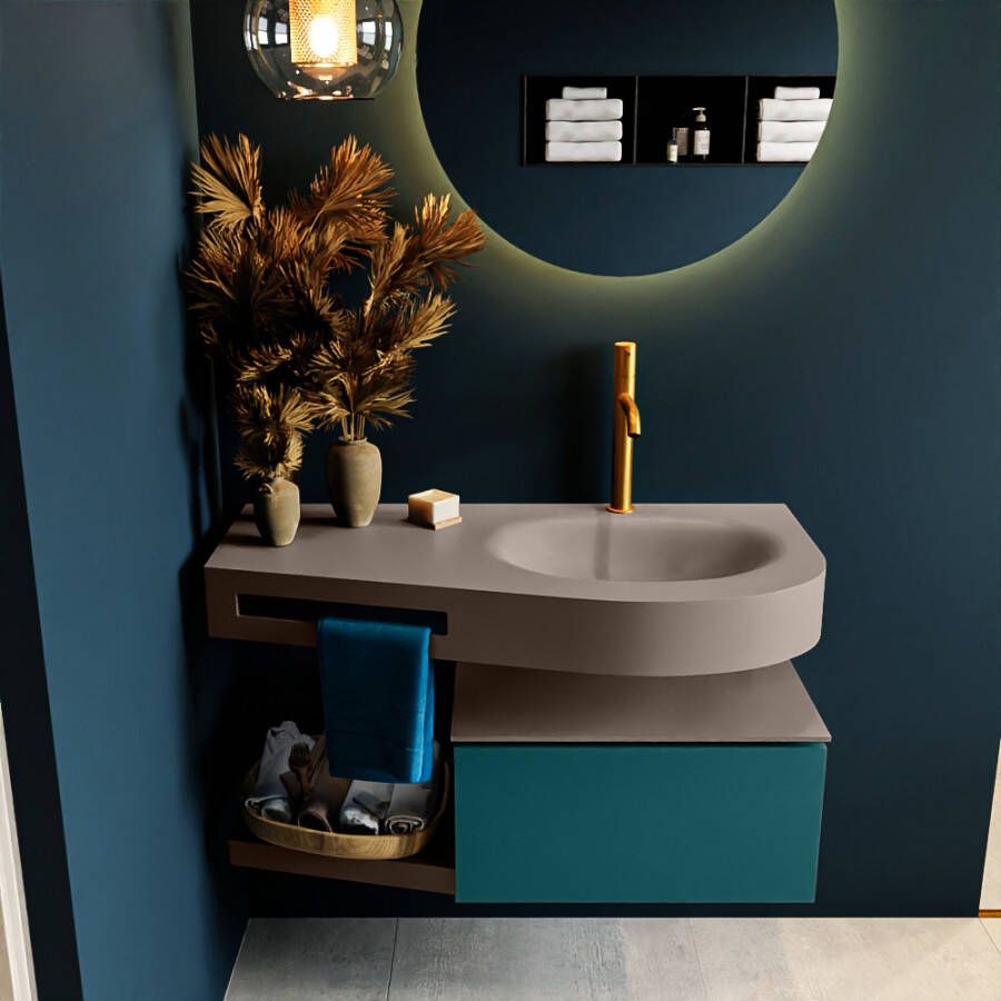 Mondiaz RIVA badmeubelsets 100x50x30cm 1 lade MDF Smag mat push to open 1 kraangat 1 wasbak rechts Smoke solid surface RIVA10988