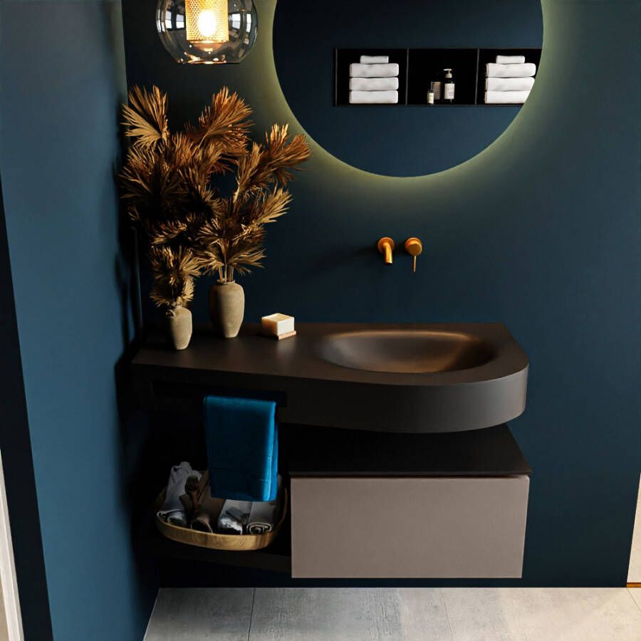 Mondiaz RIVA badmeubelsets 100x50x30cm 1 lade MDF Smoke mat push to open 0 kraangaten 1 wasbak rechts Urban solid surface RIVA10218 - Foto 2