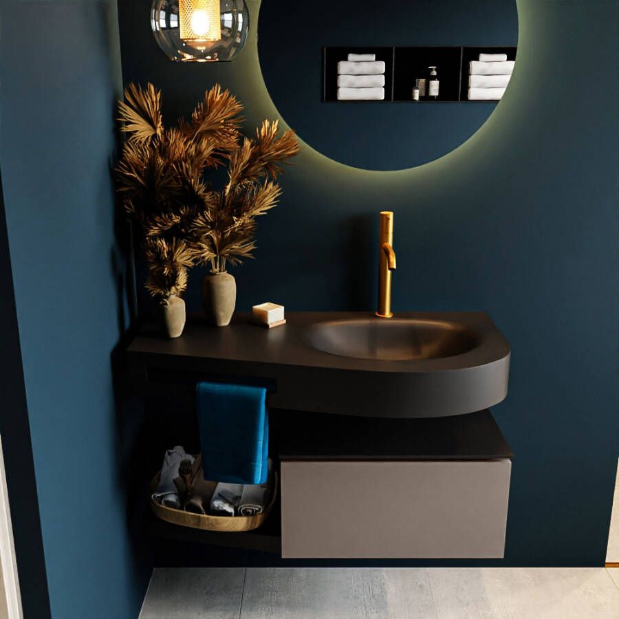 Mondiaz RIVA badmeubelsets 100x50x30cm 1 lade MDF Smoke mat push to open 1 kraangat 1 wasbak rechts Urban solid surface RIVA10220 - Foto 2