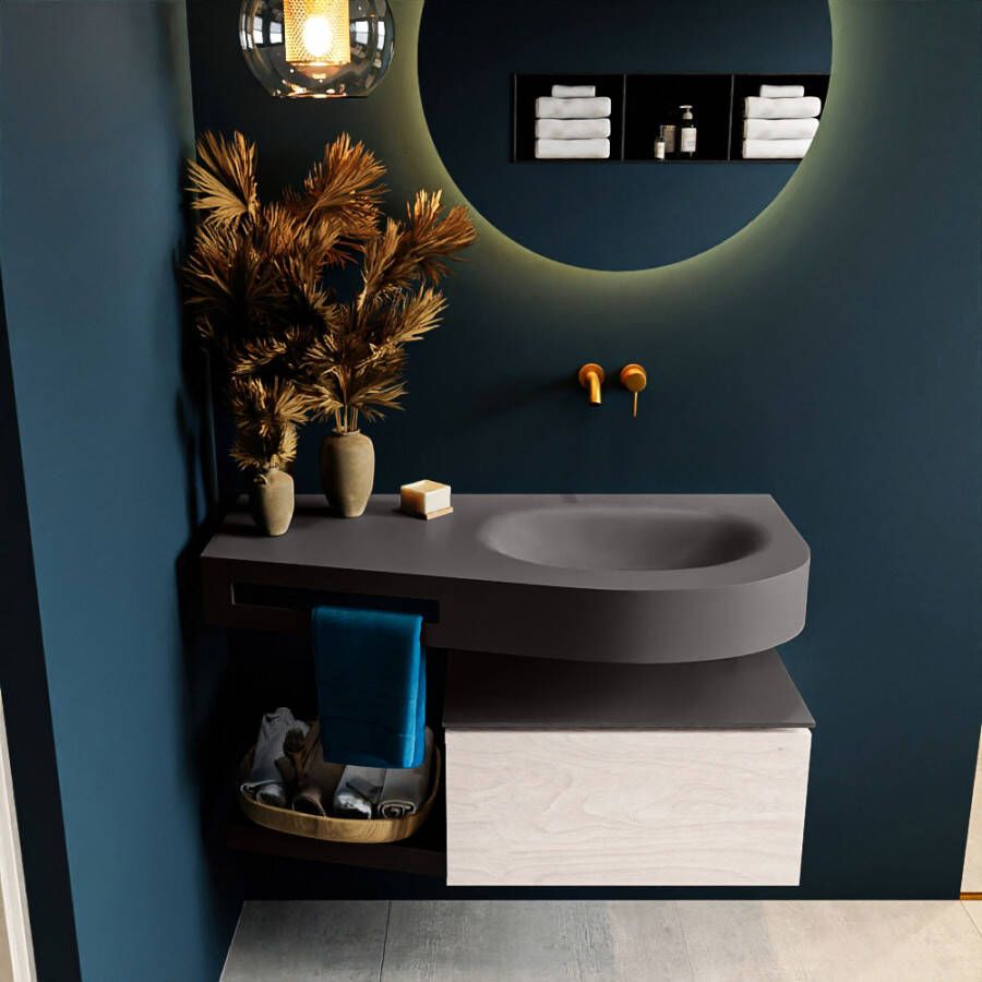 Mondiaz RIVA badmeubelsets 100x50x30cm 1 lade MDF Underlayment mat push to open 0 kraangaten 1 wasbak rechts dark grey solid surface RIVA10506