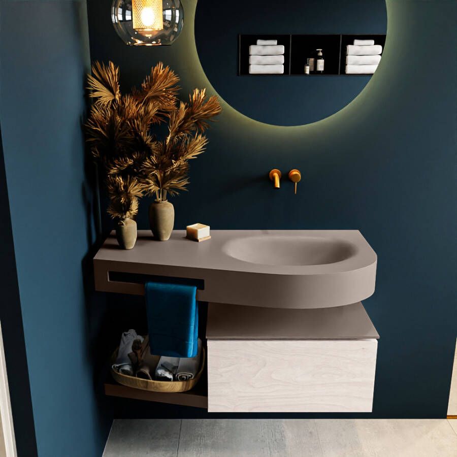 Mondiaz RIVA badmeubelsets 100x50x30cm 1 lade MDF Underlayment mat push to open 0 kraangaten 1 wasbak rechts Smoke solid surface RIVA11034 - Foto 2