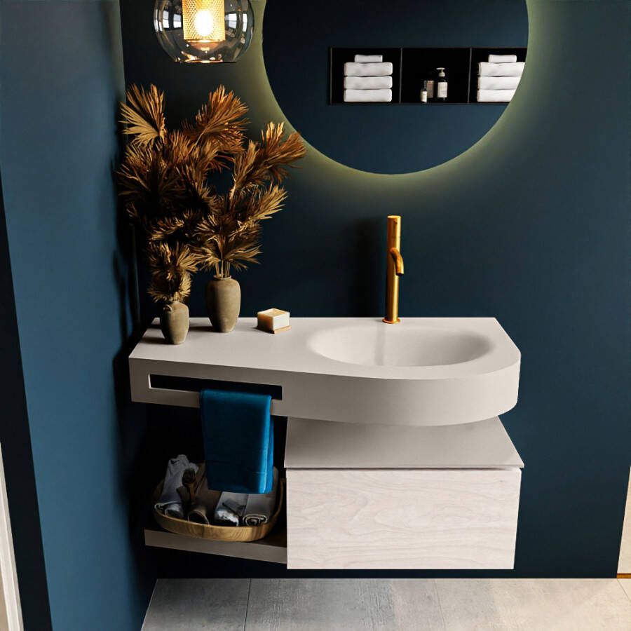 Mondiaz RIVA badmeubelsets 100x50x30cm 1 lade MDF Underlayment mat push to open 1 kraangat 1 wasbak rechts Linen solid surface RIVA10684 - Foto 3