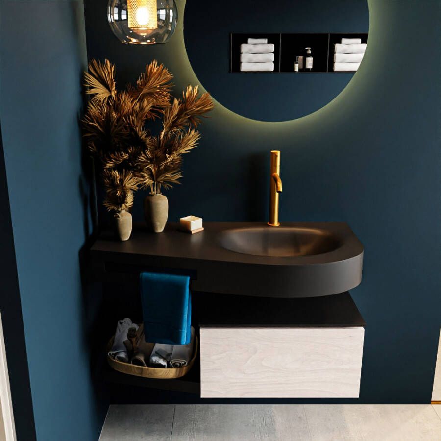 Mondiaz RIVA badmeubelsets 100x50x30cm 1 lade MDF Underlayment mat push to open 1 kraangat 1 wasbak rechts Urban solid surface RIVA10332 - Foto 2