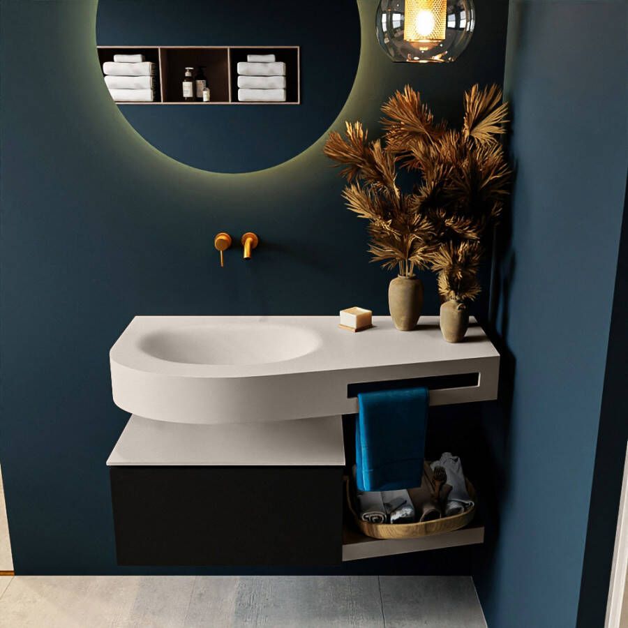 Mondiaz RIVA badmeubelsets 100x50x30cm 1 lade MDF Urban mat push to open 0 kraangaten 1 wasbak links Linen solid surface RIVA10537