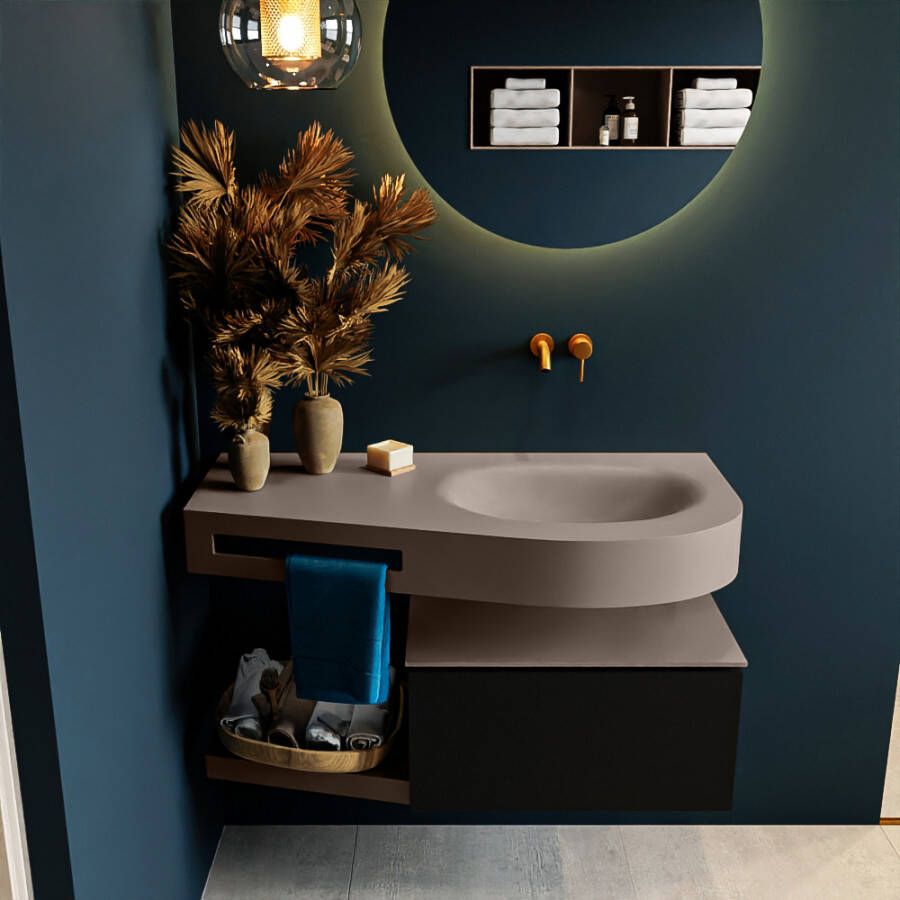 Mondiaz RIVA badmeubelsets 100x50x30cm 1 lade MDF Urban mat push to open 0 kraangaten 1 wasbak rechts Smoke solid surface RIVA10890