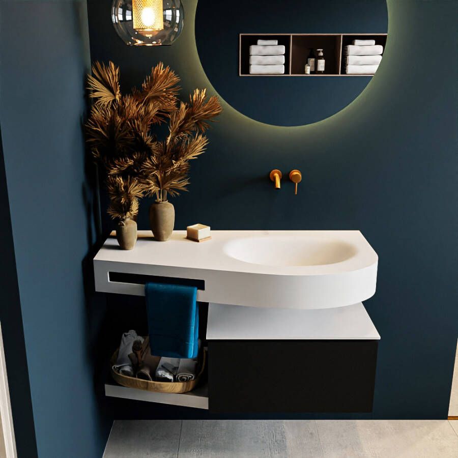 Mondiaz RIVA badmeubelsets 100x50x30cm 1 lade MDF Urban mat push to open 0 kraangaten 1 wasbak rechts Talc solid surface RIVA10010