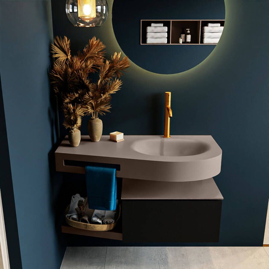 Mondiaz RIVA badmeubelsets 100x50x30cm 1 lade MDF Urban mat push to open 1 kraangat 1 wasbak rechts Smoke solid surface RIVA10892