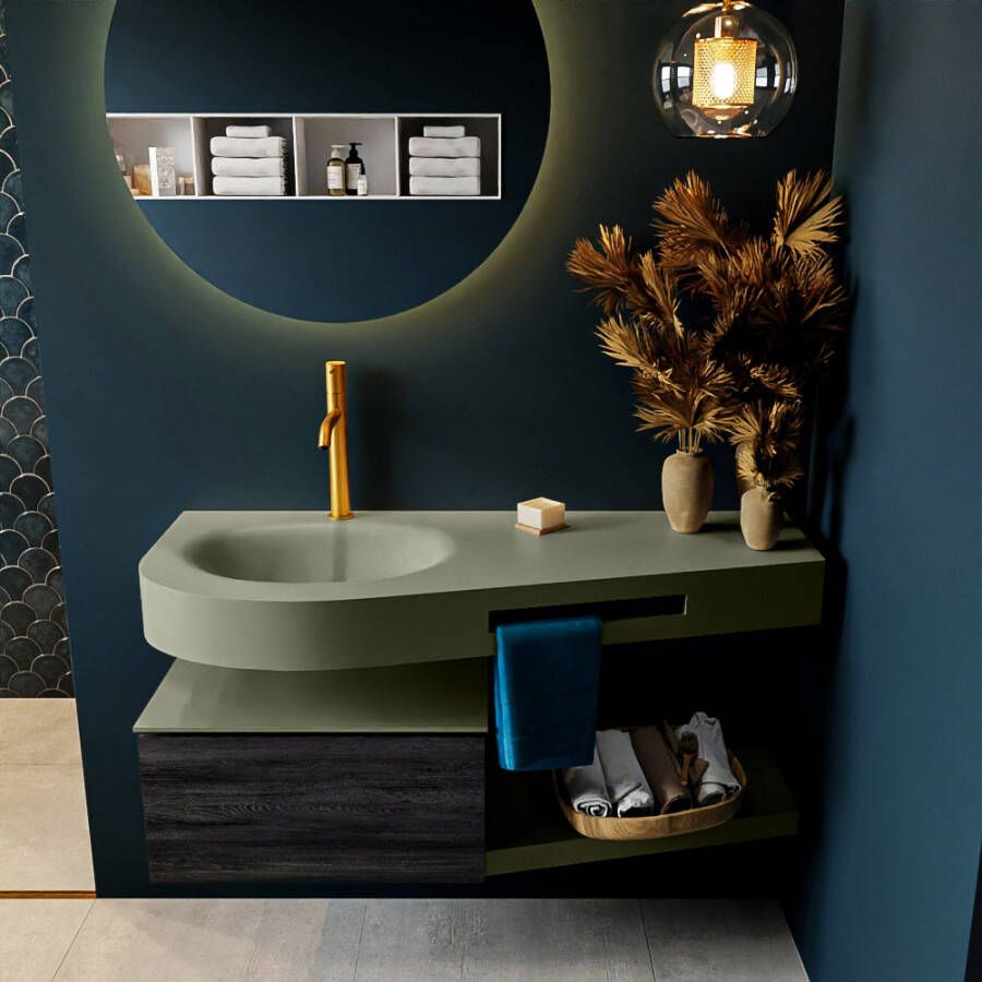 Mondiaz RIVA badmeubelsets 120x50x30cm 1 lade MDF Antracite mat push to open 1 kraangat 1 wasbak links Army solid surface RIVA10871 - Foto 2