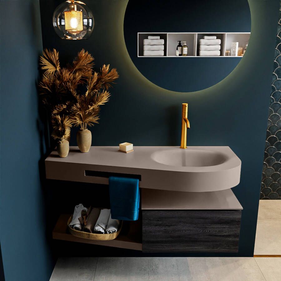 Mondiaz RIVA badmeubelsets 120x50x30cm 1 lade MDF Antracite mat push to open 1 kraangat 1 wasbak rechts Smoke solid surface RIVA11048 - Foto 2