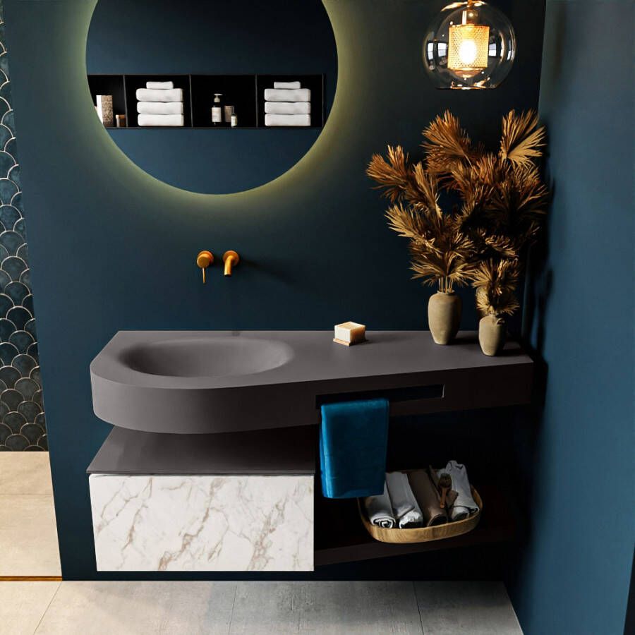 Mondiaz RIVA badmeubelsets 120x50x30cm 1 lade MDF carrara mat push to open 0 kraangaten 1 wasbak links dark grey solid surface RIVA10525