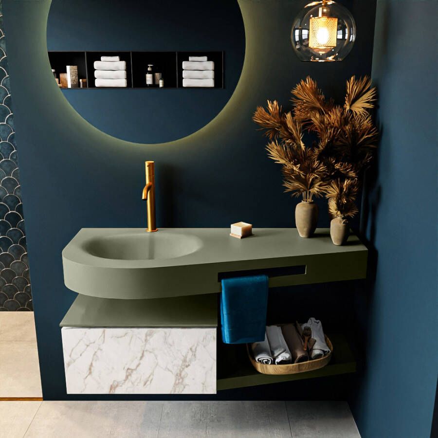 Mondiaz RIVA badmeubelsets 120x50x30cm 1 lade MDF carrara mat push to open 1 kraangat 1 wasbak links Army solid surface RIVA10879 - Foto 2