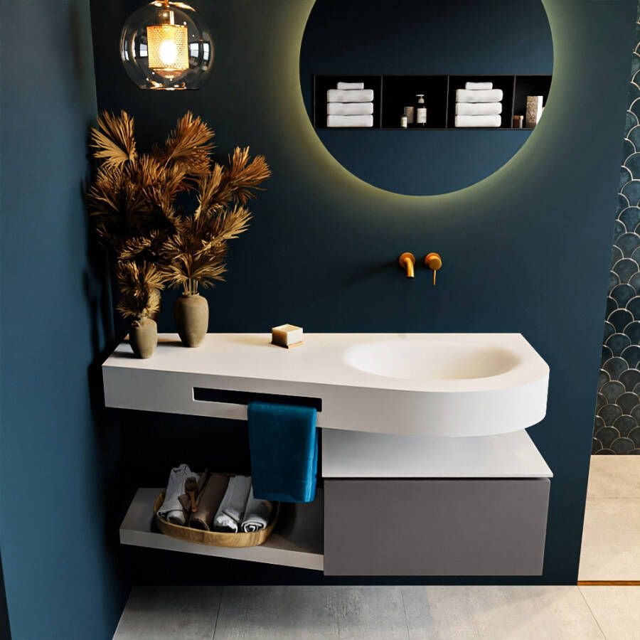 Mondiaz RIVA badmeubelsets 120x50x30cm 1 lade MDF Dark Grey mat push to open 0 kraangaten 1 wasbak rechts Talc solid surface RIVA10062 - Foto 2