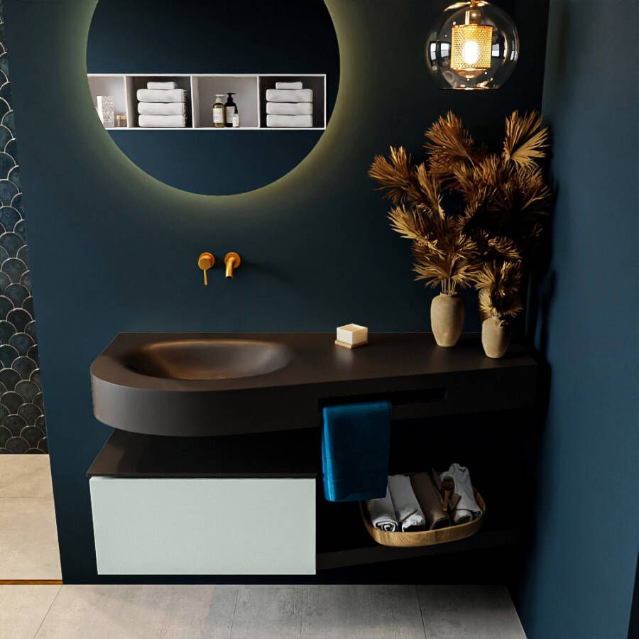 Mondiaz RIVA badmeubelsets 120x50x30cm 1 lade MDF Greey mat push to open 0 kraangaten 1 wasbak links Urban solid surface RIVA10205 - Foto 2