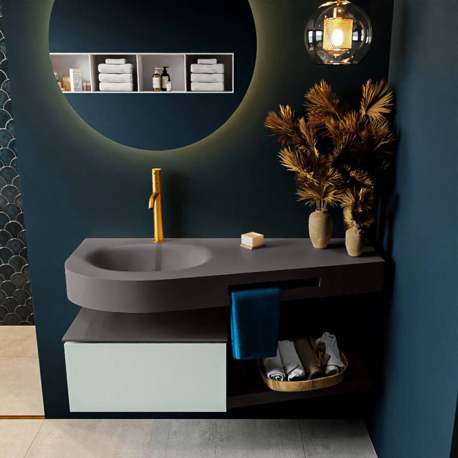 Mondiaz RIVA badmeubelsets 120x50x30cm 1 lade MDF Greey mat push to open 1 kraangat 1 wasbak links dark grey solid surface RIVA10383 - Foto 3