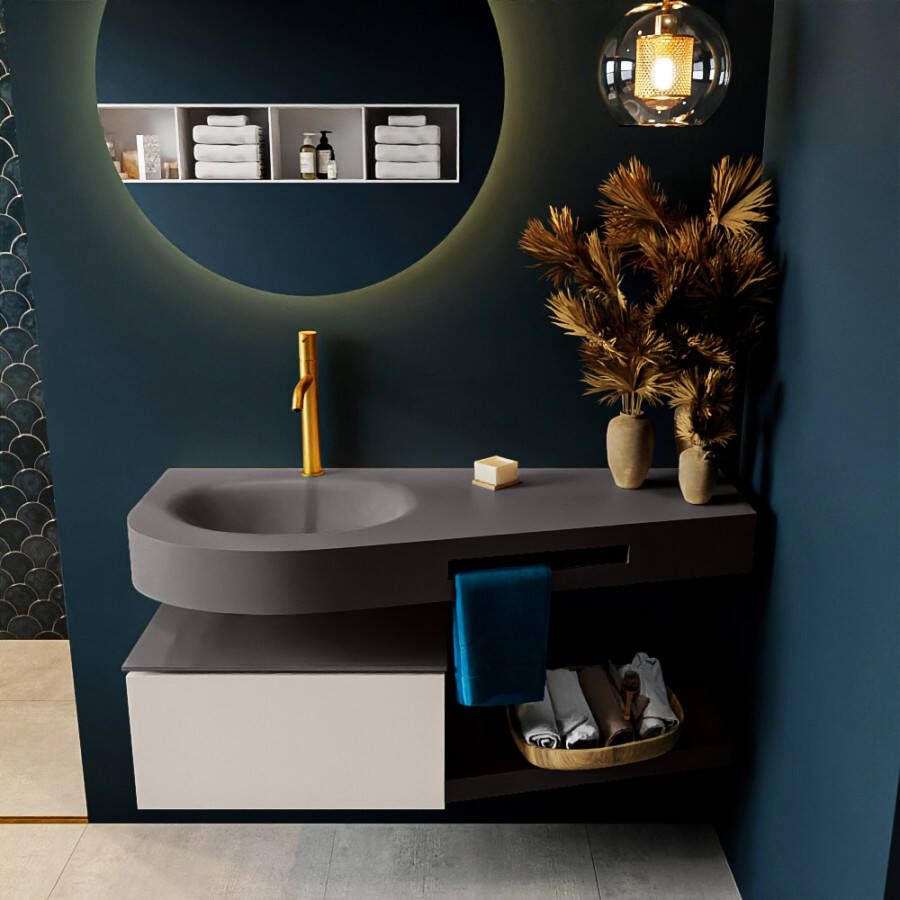 Mondiaz RIVA badmeubelsets 120x50x30cm 1 lade MDF Linen mat push to open 1 kraangat 1 wasbak links dark grey solid surface RIVA10375 - Foto 2