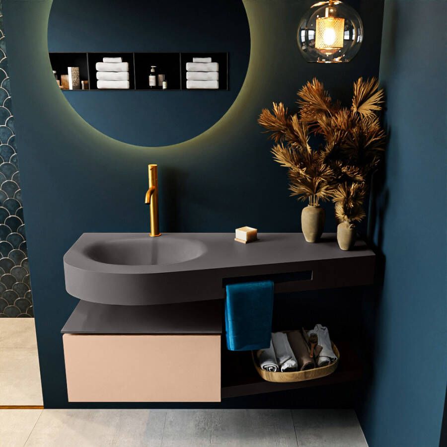 Mondiaz RIVA badmeubelsets 120x50x30cm 1 lade MDF Rosee mat push to open 1 kraangat 1 wasbak links dark grey solid surface RIVA10471 - Foto 2