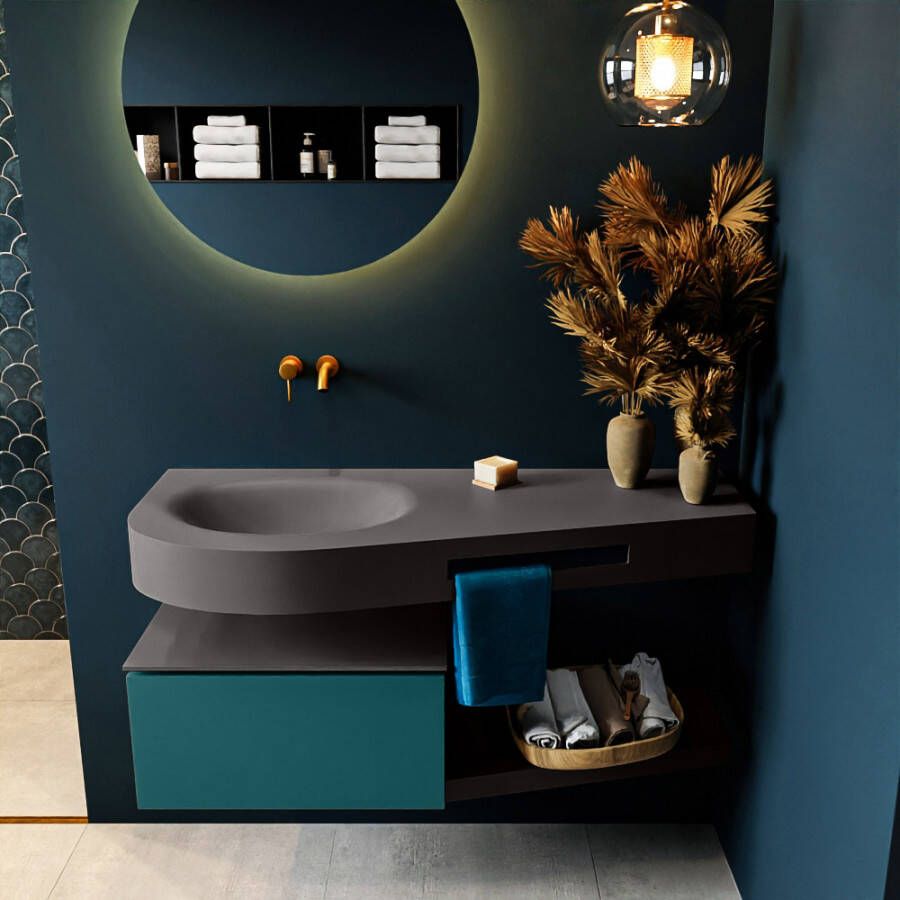 Mondiaz RIVA badmeubelsets 120x50x30cm 1 lade MDF Smag mat push to open 0 kraangaten 1 wasbak links dark grey solid surface RIVA10461