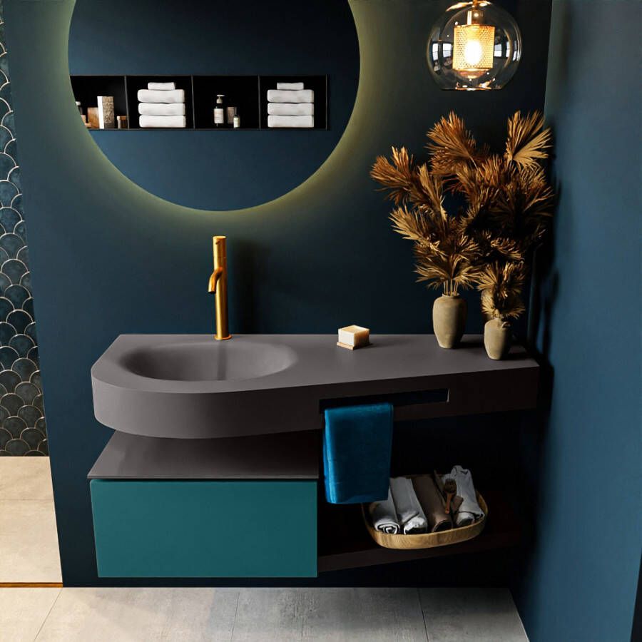 Mondiaz RIVA badmeubelsets 120x50x30cm 1 lade MDF Smag mat push to open 1 kraangat 1 wasbak links dark grey solid surface RIVA10463