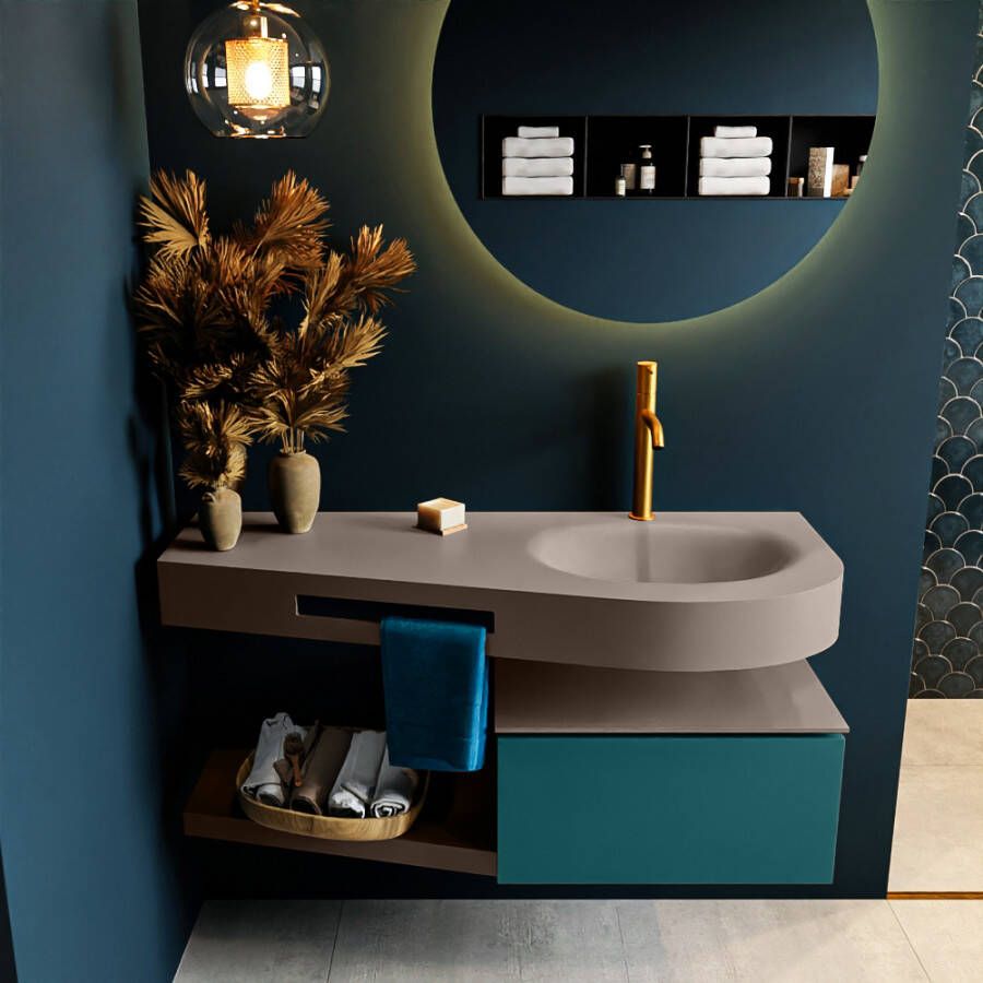 Mondiaz RIVA badmeubelsets 120x50x30cm 1 lade MDF Smag mat push to open 1 kraangat 1 wasbak rechts Smoke solid surface RIVA10992