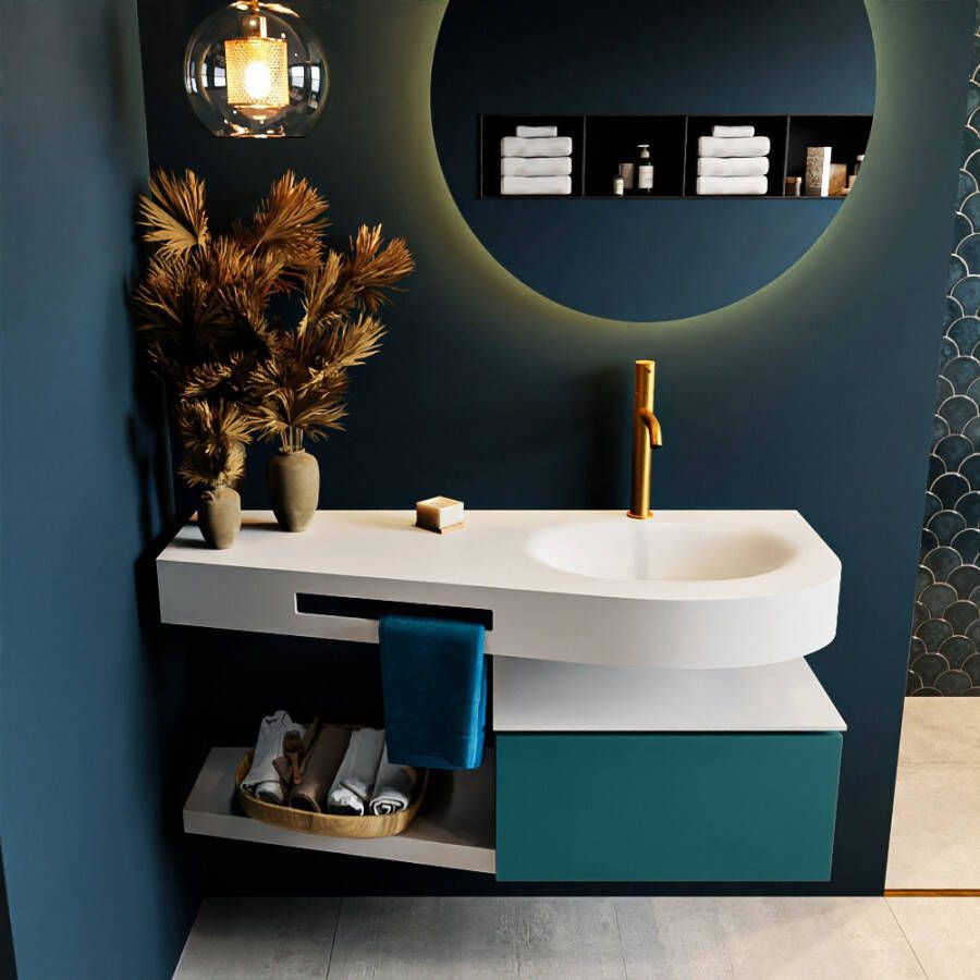 Mondiaz RIVA badmeubelsets 120x50x30cm 1 lade MDF Smag mat push to open 1 kraangat 1 wasbak rechts Talc solid surface RIVA10112 - Foto 2