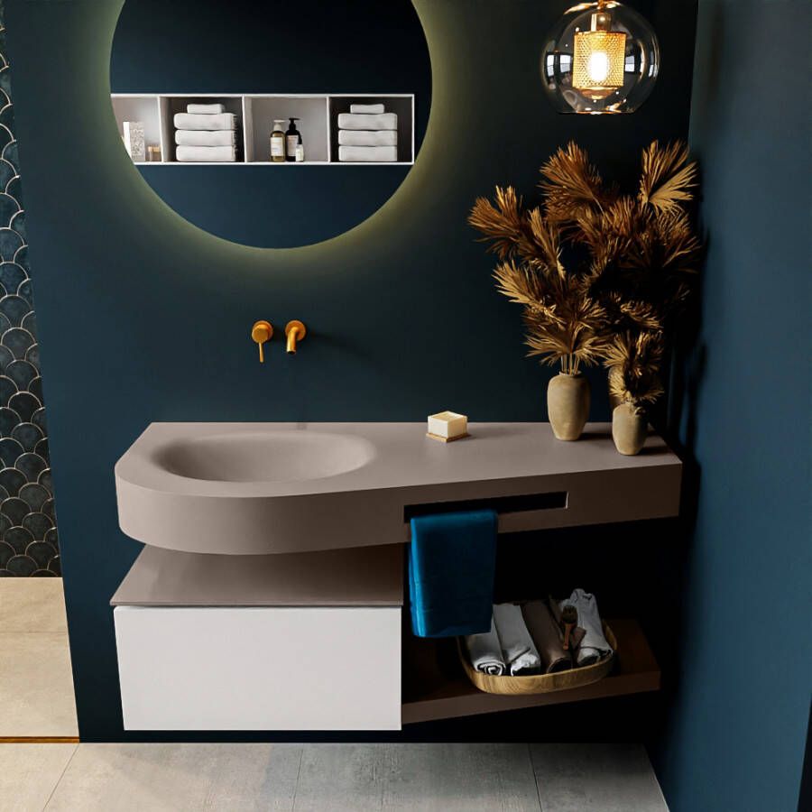 Mondiaz RIVA badmeubelsets 120x50x30cm 1 lade MDF Talc mat push to open 0 kraangaten 1 wasbak links Smoke solid surface RIVA10885