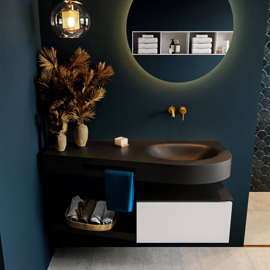 Mondiaz RIVA badmeubelsets 120x50x30cm 1 lade MDF Talc mat push to open 0 kraangaten 1 wasbak rechts Urban solid surface RIVA10182