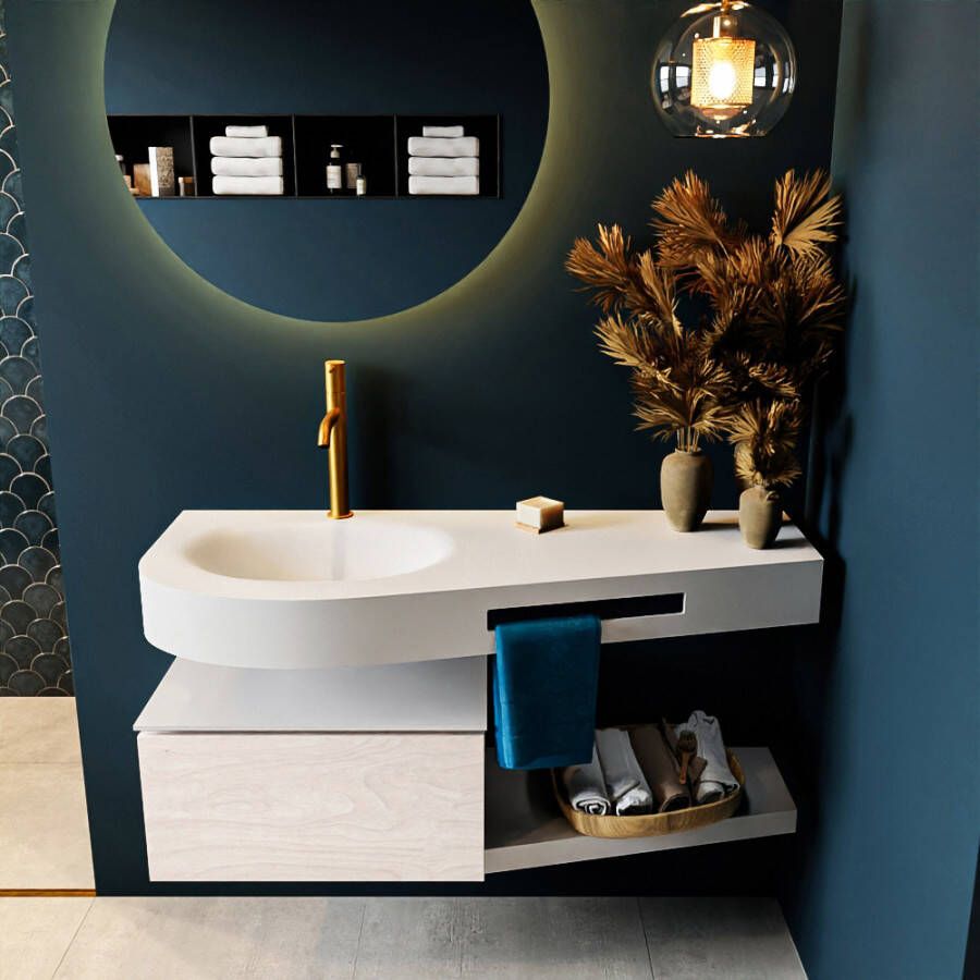 Mondiaz RIVA badmeubelsets 120x50x30cm 1 lade MDF Underlayment mat push to open 1 kraangat 1 wasbak links Talc solid surface RIVA10159 - Foto 2