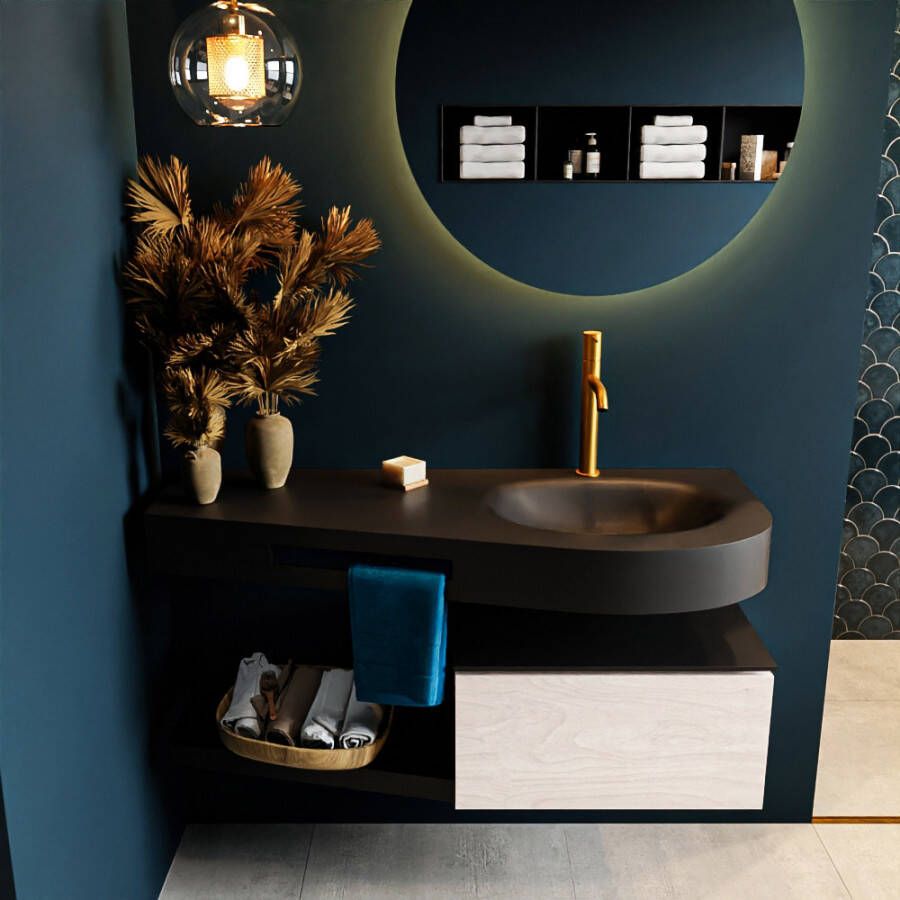 Mondiaz RIVA badmeubelsets 120x50x30cm 1 lade MDF Underlayment mat push to open 1 kraangat 1 wasbak rechts Urban solid surface RIVA10336 - Foto 2