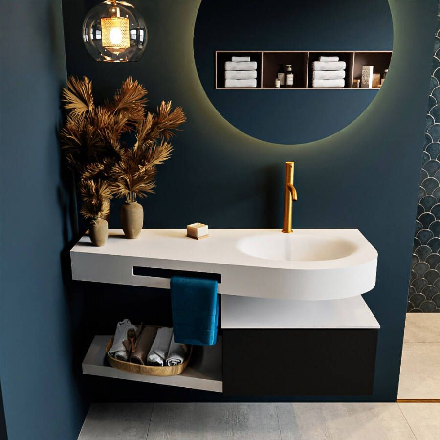 Mondiaz RIVA badmeubelsets 120x50x30cm 1 lade MDF Urban mat push to open 1 kraangat 1 wasbak rechts Talc solid surface RIVA10016 - Foto 2