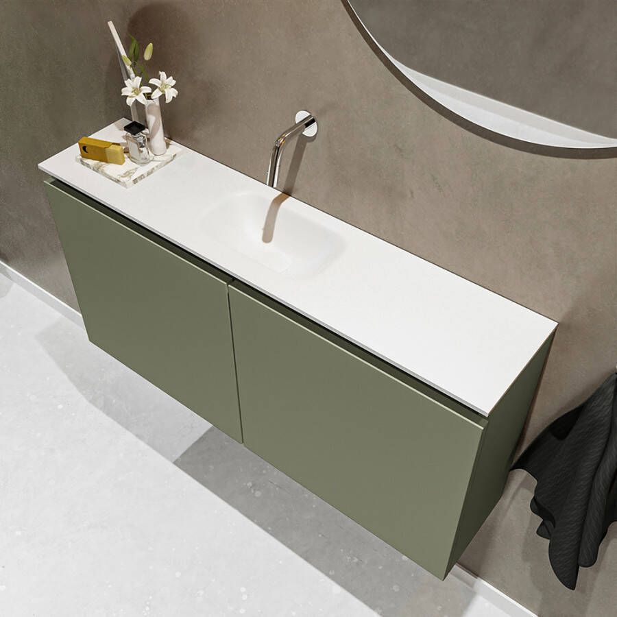 Mondiaz TURE Toiletmeubel 100x23x50cm met 0 kraangaten 2 deuren army mat Wastafel Eden midden Solid Surface Wit FK75341140 - Foto 2