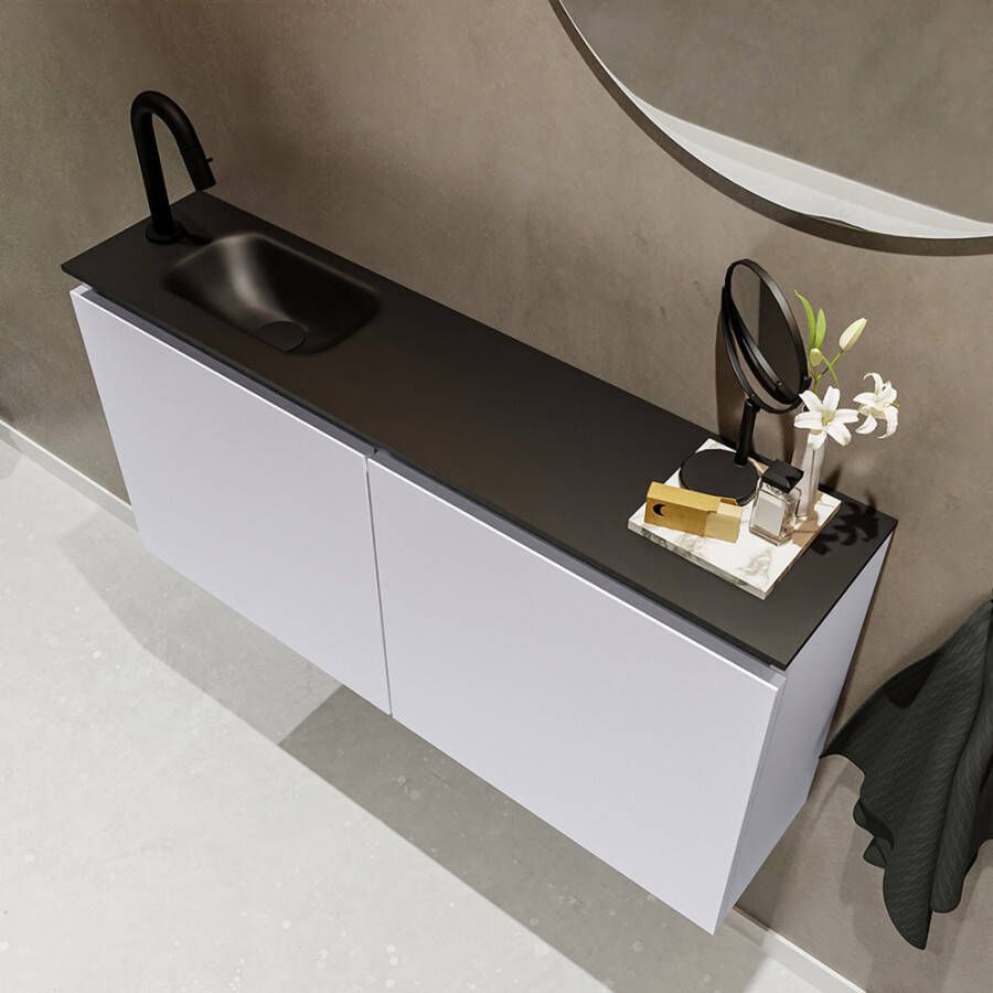 Mondiaz TURE Toiletmeubel 100x23x50cm met 1 kraangaten 2 deuren cale mat Wastafel Eden links Solid Surface Zwart FK75341612 - Foto 2