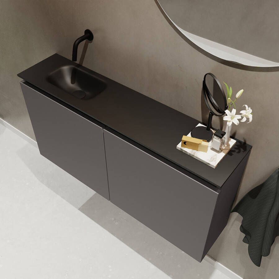 Mondiaz TURE Toiletmeubel 100x23x50cm met 0 kraangaten 2 deuren dark grey mat Wastafel Eden links Solid Surface Zwart FK75341439 - Foto 2