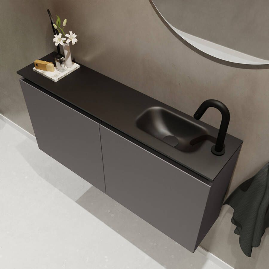 Mondiaz Ture 100cm toiletmeubel dark grey met wastafel urban rechts 1 kraangat