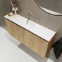 Mondiaz TURE Fonteinset 100x23x50cm 0 kraangaten 2 deuren washed oak mat Wasbak midden Solid Surface Wit FK75341290 - Thumbnail 3