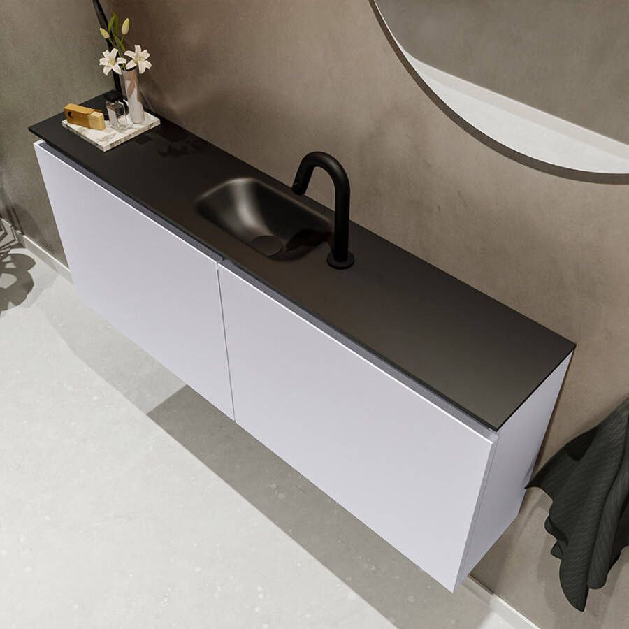 Mondiaz TURE Toiletmeubel 120x23x50cm met 1 kraangaten 2 deuren cale mat Wastafel Eden midden Solid Surface Zwart FK75341616