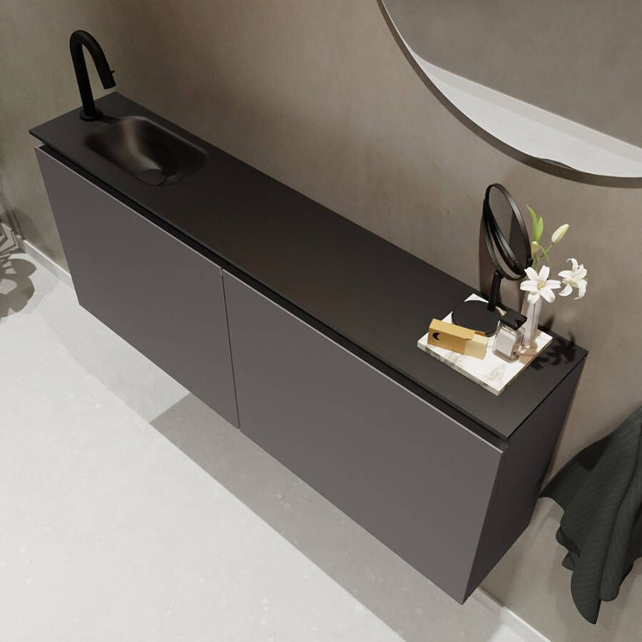 Mondiaz TURE Fonteinset 120x23x50cm 1 kraangat 2 deuren darkgrey mat Wasbak links Solid Surface Zwart FK75341444