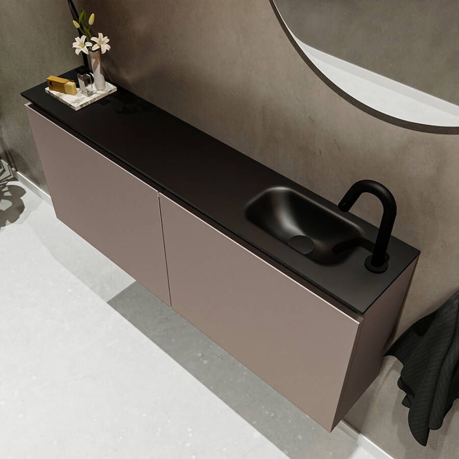 Mondiaz TURE Toiletmeubel 120x23x50cm met 1 kraangaten 2 deuren smoke mat Wastafel Eden rechts Solid Surface Zwart FK75341475