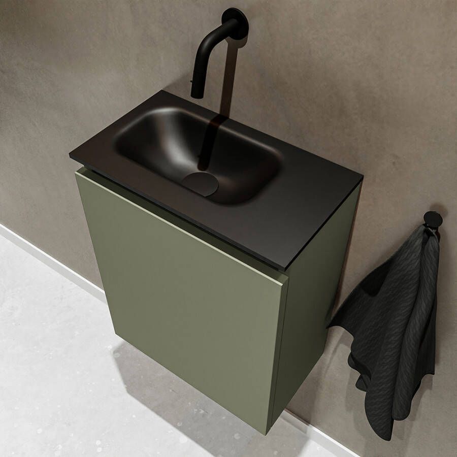 Mondiaz TURE Toiletmeubel 40x23x50cm met 0 kraangaten 1 deuren army mat Wastafel Eden links Solid Surface Zwart FK75341479