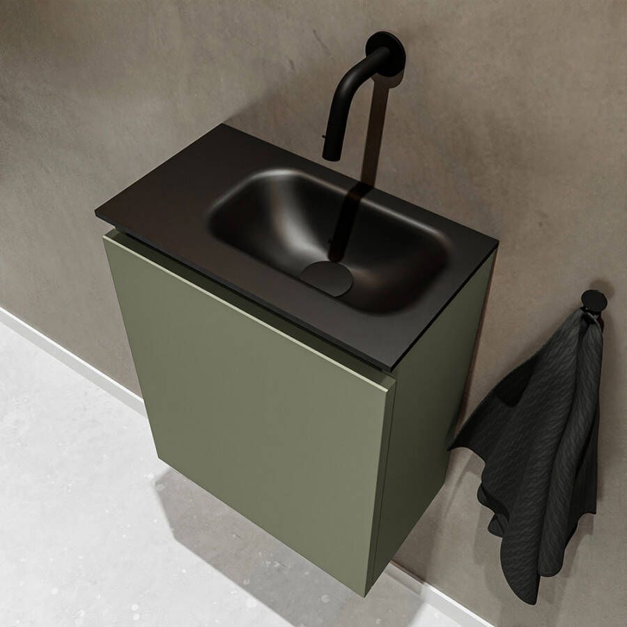 Mondiaz TURE Fonteinset 40x23x50cm 0 kraangaten 1 deur army mat Wasbak rechts Solid Surface Zwart FK75341481 - Foto 2